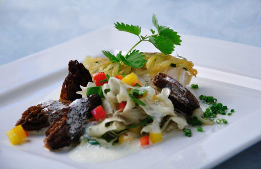 Wolfsbarsch mit Kartoffel und Morchel